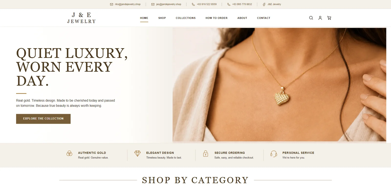 J & E Jewelry homepage displayed on a 15-inch MacBook